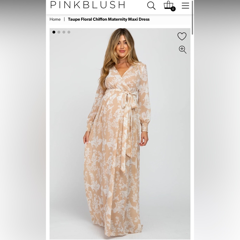 PinkBlush Taupe Floral Chiffon Maternity Maxi Dress